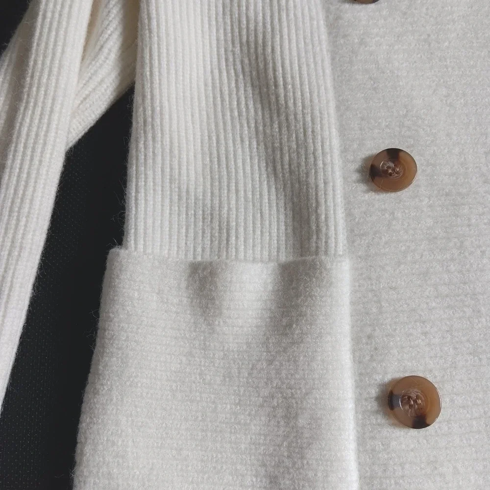 Ann Taylor Cardigan Women SP White EUC Double Breasted Shawl Collar Ribbed $150